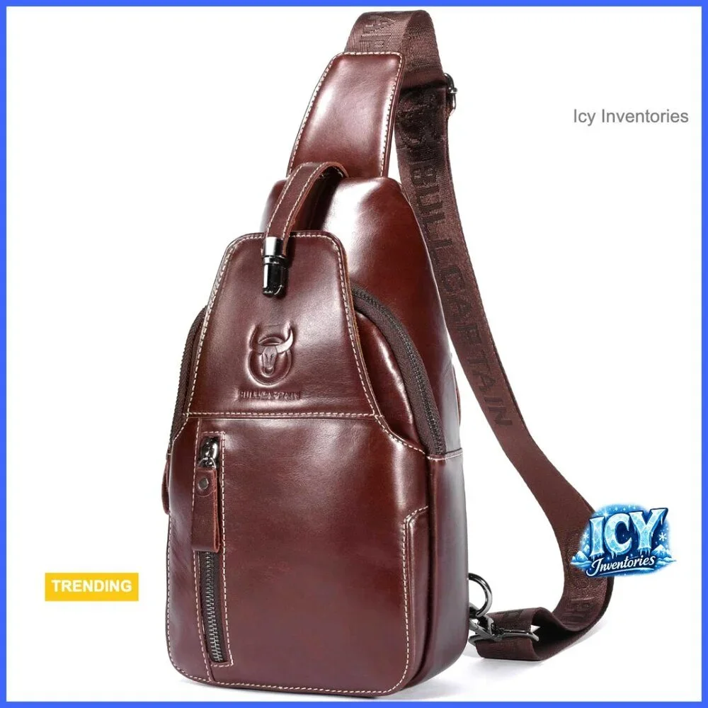 Genuine Leather Sling Bag Crossbody Backpack with USB Charging Port